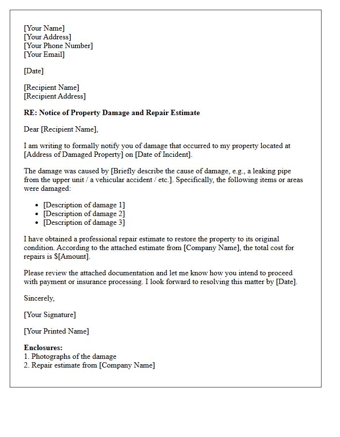 Property Damage and Estimate Notice Letter