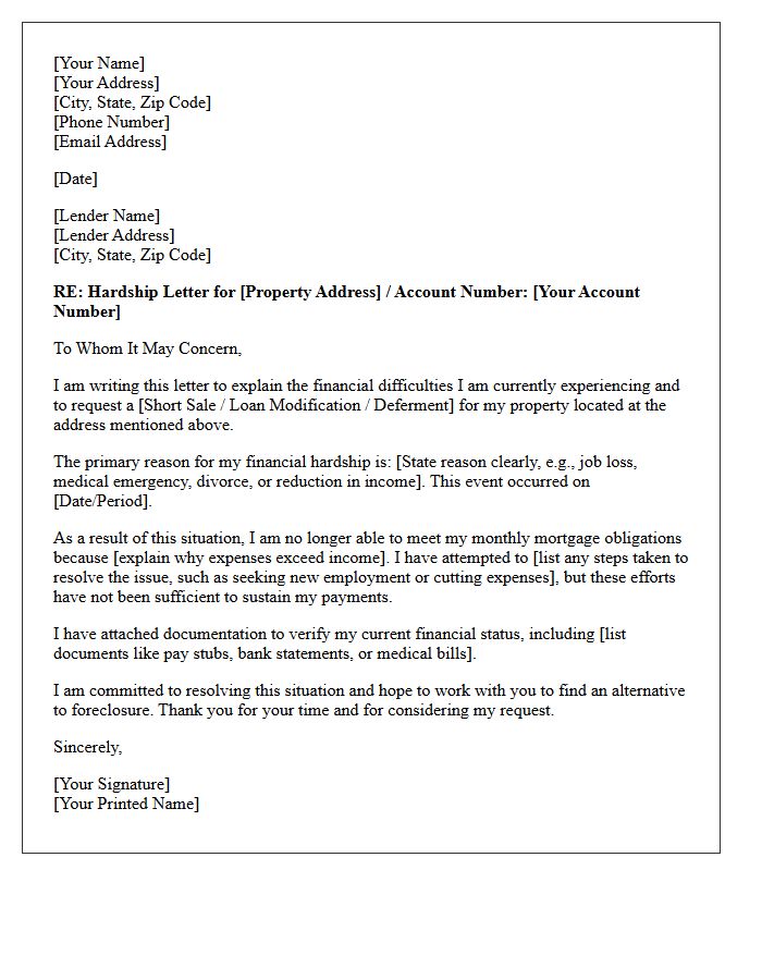 Seller Financial Hardship Explanation Letter