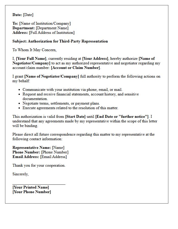 Third-Party Negotiator Authorization Letter