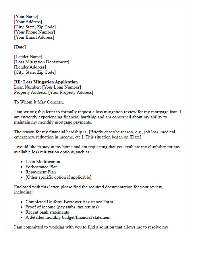 Lender Loss Mitigation Request Letter