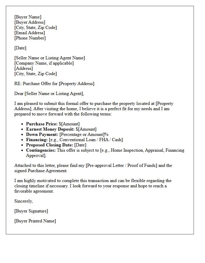 Buyer Purchase Offer Submission Letter