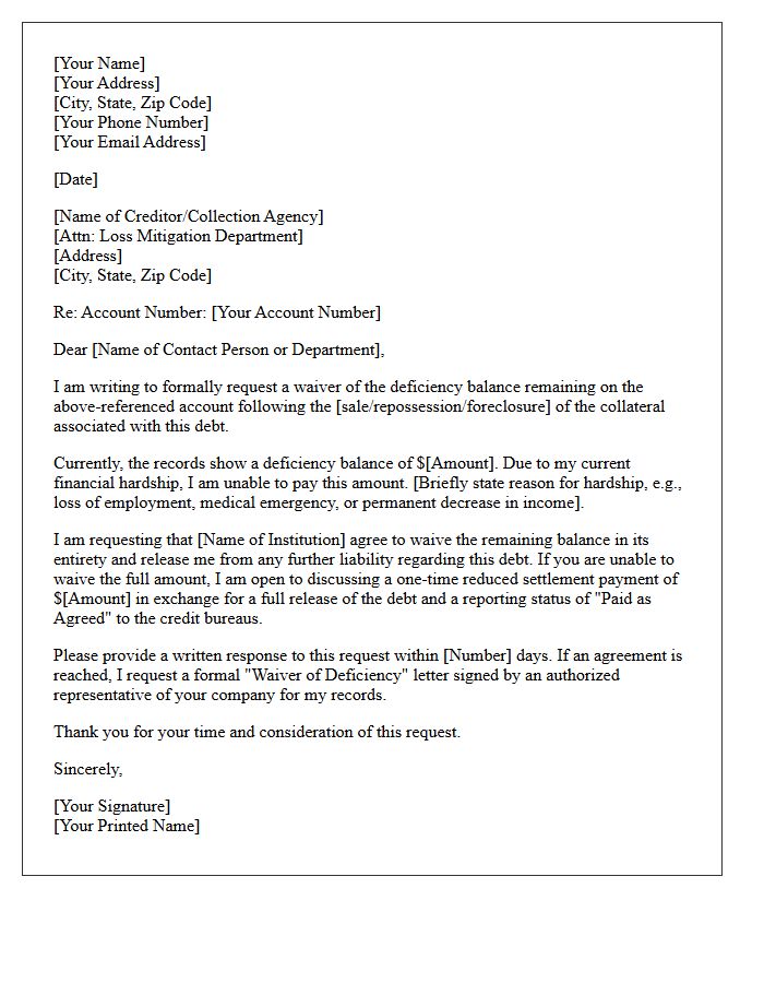 Deficiency Balance Waiver Request Letter