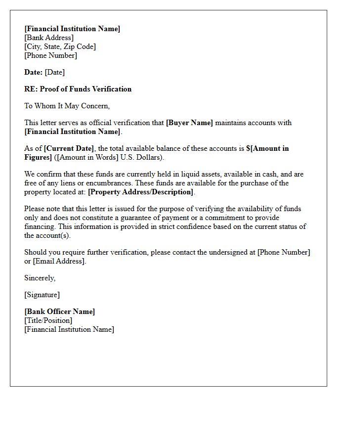 Buyer Proof Of Funds Verification Letter