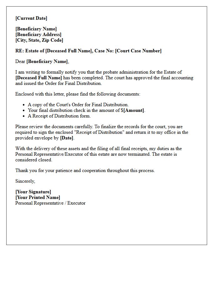 Probate Finalization and Termination Letter