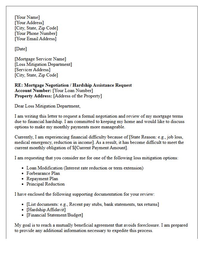 Mortgage Servicer Negotiation Letter