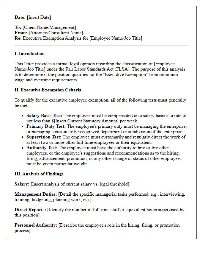 Executive Exemption Analysis Opinion Letter