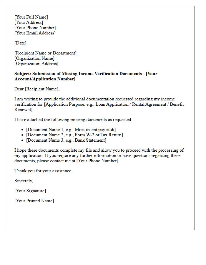 Missing Income Verification Document Submission Letter