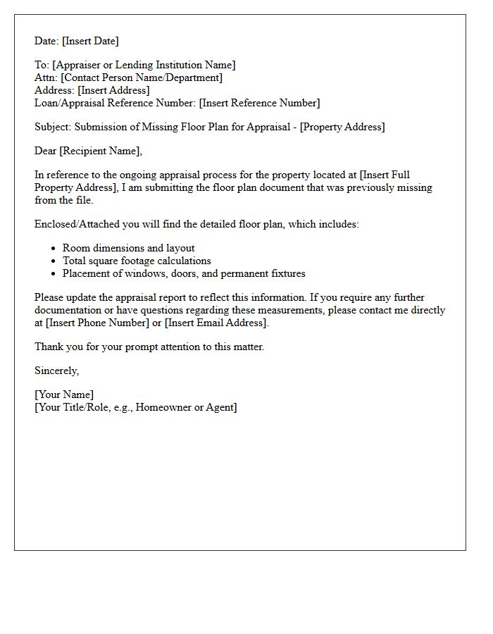 Missing Floor Plan Appraisal Document Submission Letter