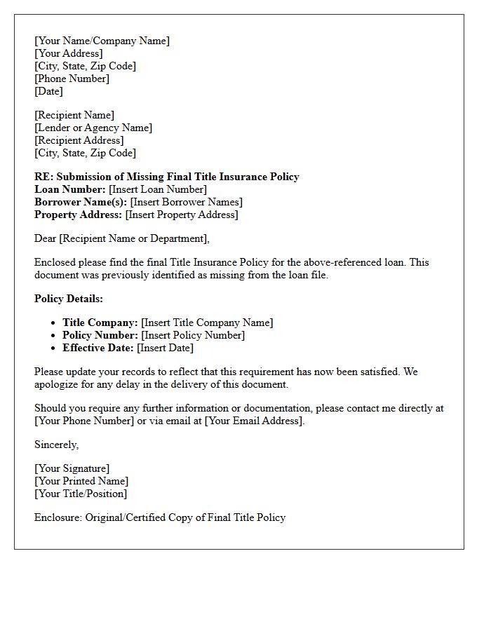Missing Title Insurance Policy Submission Letter