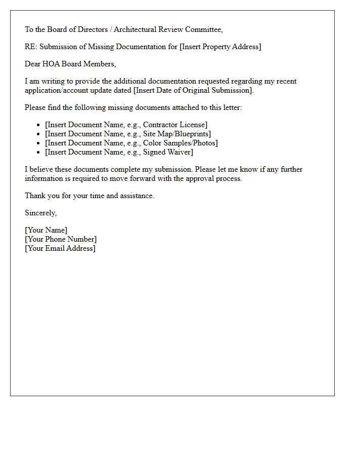 Homeowners Association Missing Document Submission Letter