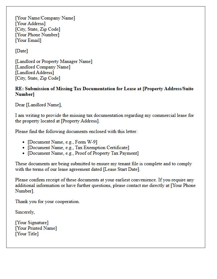 Commercial Lease Missing Tax Document Submission Letter