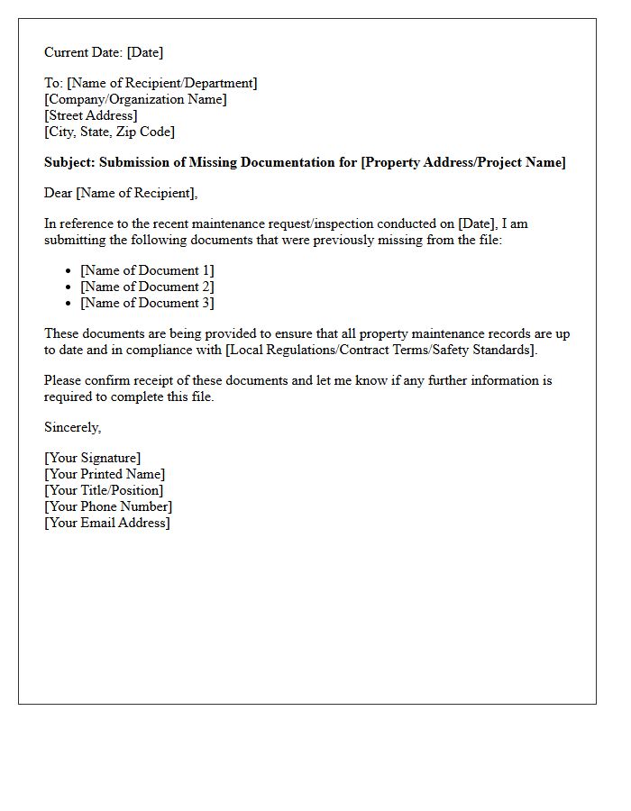 Property Maintenance Missing Document Submission Letter