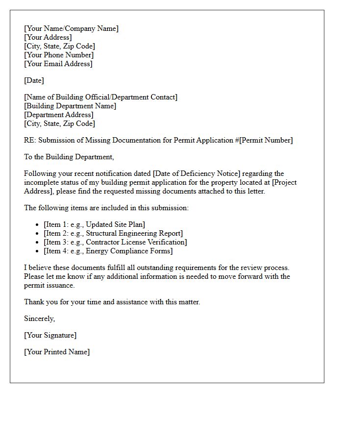 Missing Building Permit Document Submission Letter