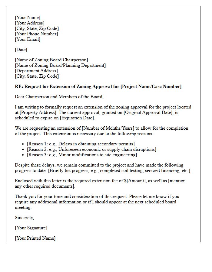 Zoning Board Approval Expiration Extension Request Letter