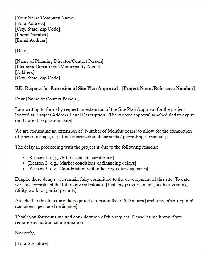 Site Plan Approval Expiration Extension Request Letter