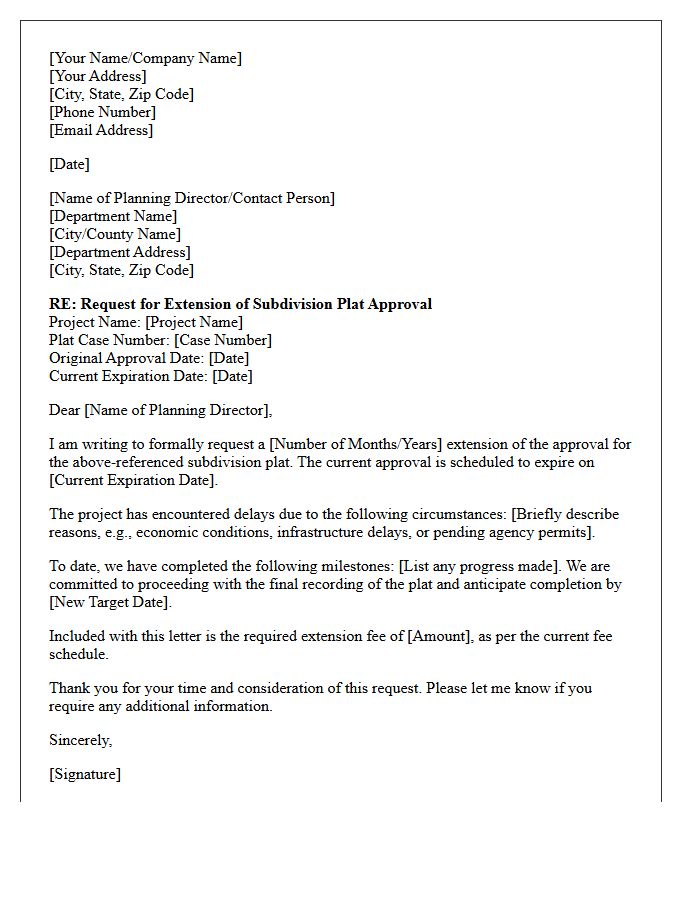 Subdivision Plat Approval Expiration Extension Request Letter