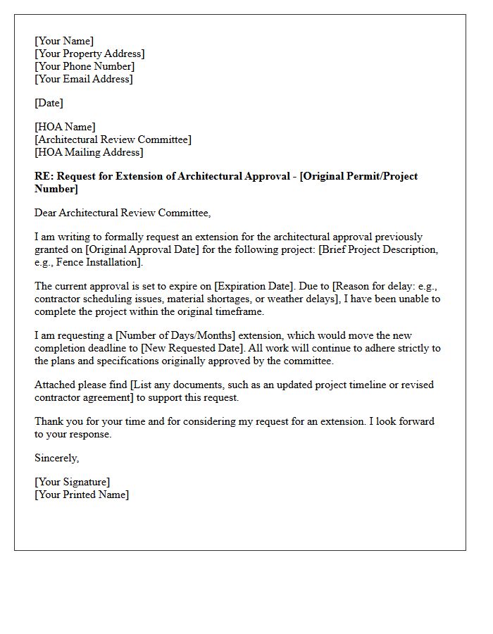 Homeowners Association Architectural Approval Expiration Extension Request Letter