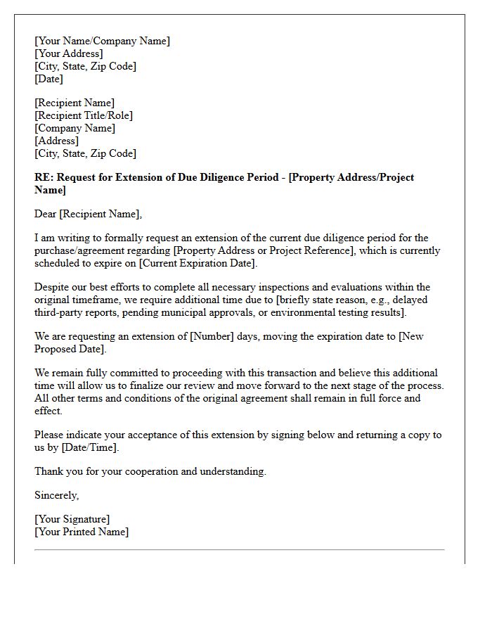 Due Diligence Period Approval Expiration Extension Request Letter