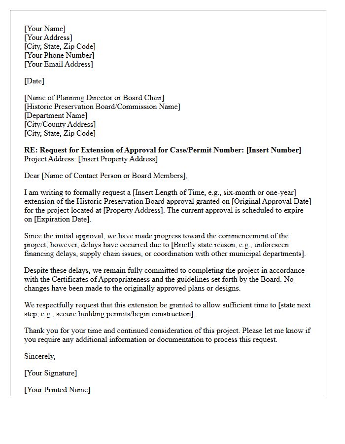 Historic Preservation Board Approval Expiration Extension Request Letter