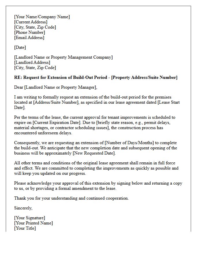 Commercial Lease Build-Out Approval Expiration Extension Request Letter