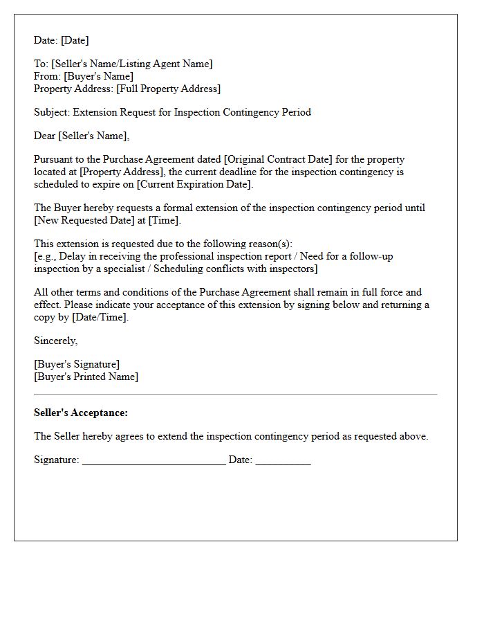 Inspection Contingency Approval Expiration Extension Request Letter