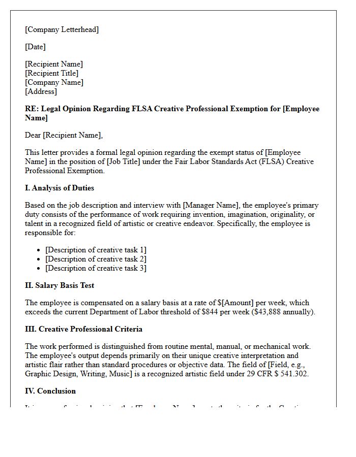 Creative Professional Exemption Opinion Letter