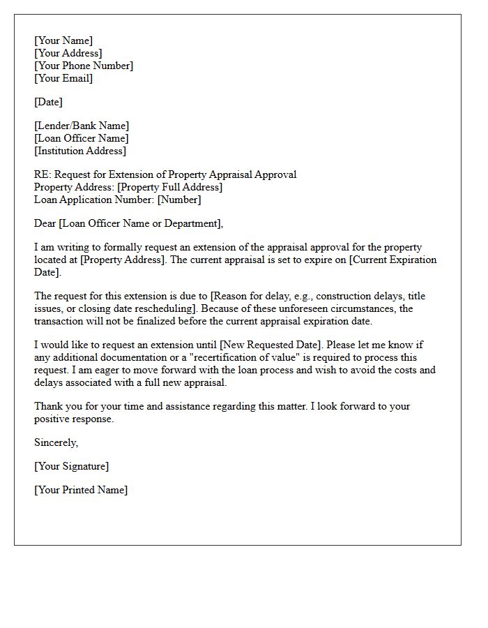 Property Appraisal Approval Expiration Extension Request Letter