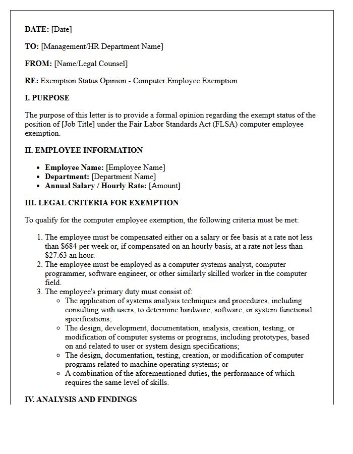 Computer Employee Exemption Opinion Letter