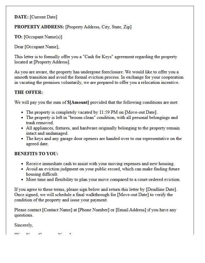 Foreclosure Cash for Keys Offer Letter