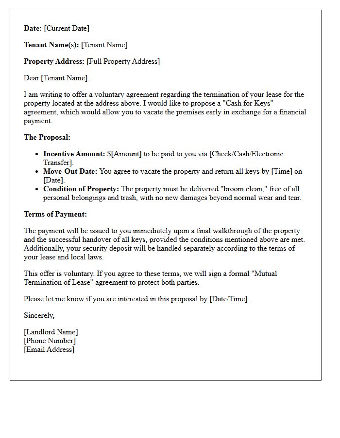 Landlord to Tenant Cash for Keys Proposal Letter