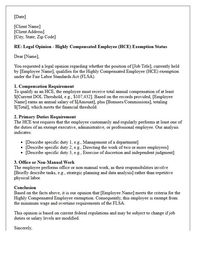 Highly Compensated Employee Exemption Opinion Letter