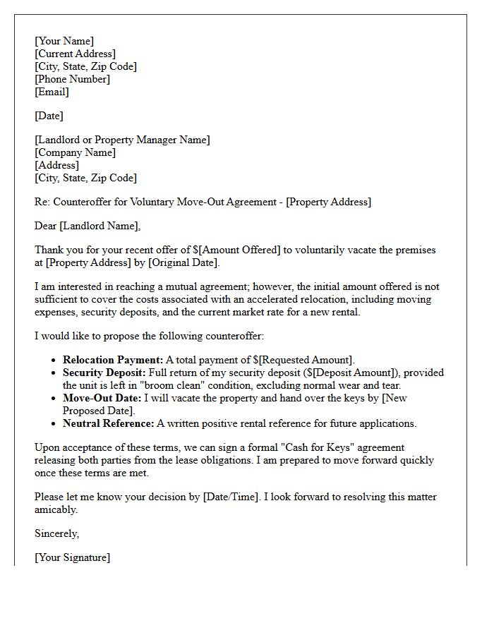 Cash for Keys Counteroffer Negotiation Letter