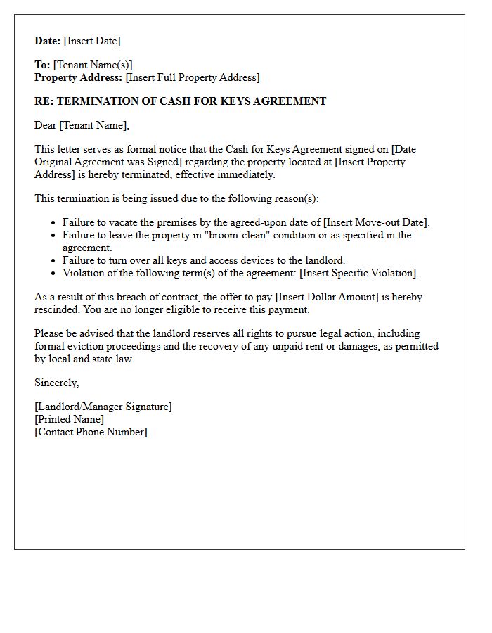 Cash for Keys Agreement Termination Letter