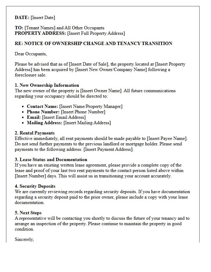 Notice Of Post-Foreclosure Tenancy Transition Letter