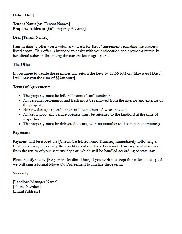 Cash For Keys Agreement Offer Letter