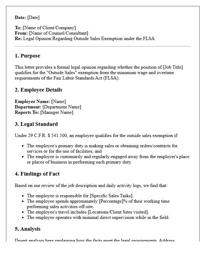 Outside Sales Exemption Opinion Letter