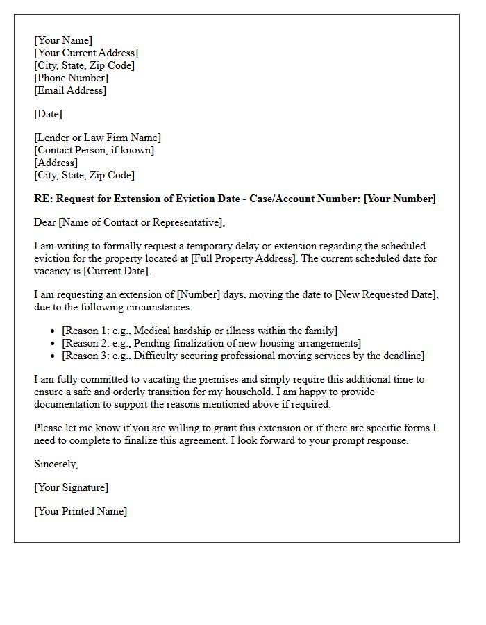 Foreclosure Eviction Delay Request Letter