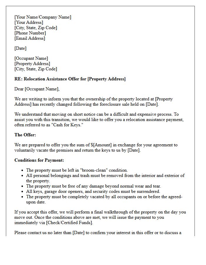 Post-Foreclosure Relocation Assistance Letter