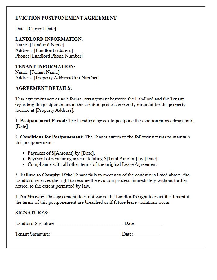 Eviction Postponement Agreement Letter