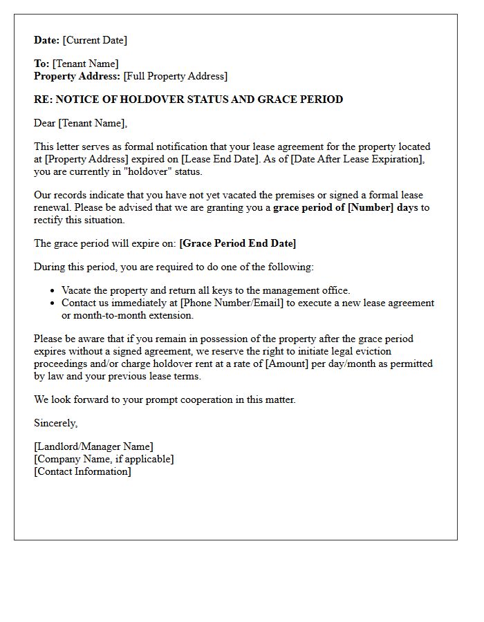 Holdover Tenant Grace Period Notification Letter
