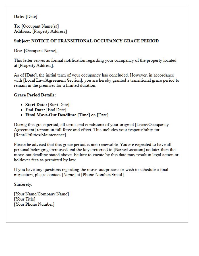 Transitional Occupancy Grace Period Letter