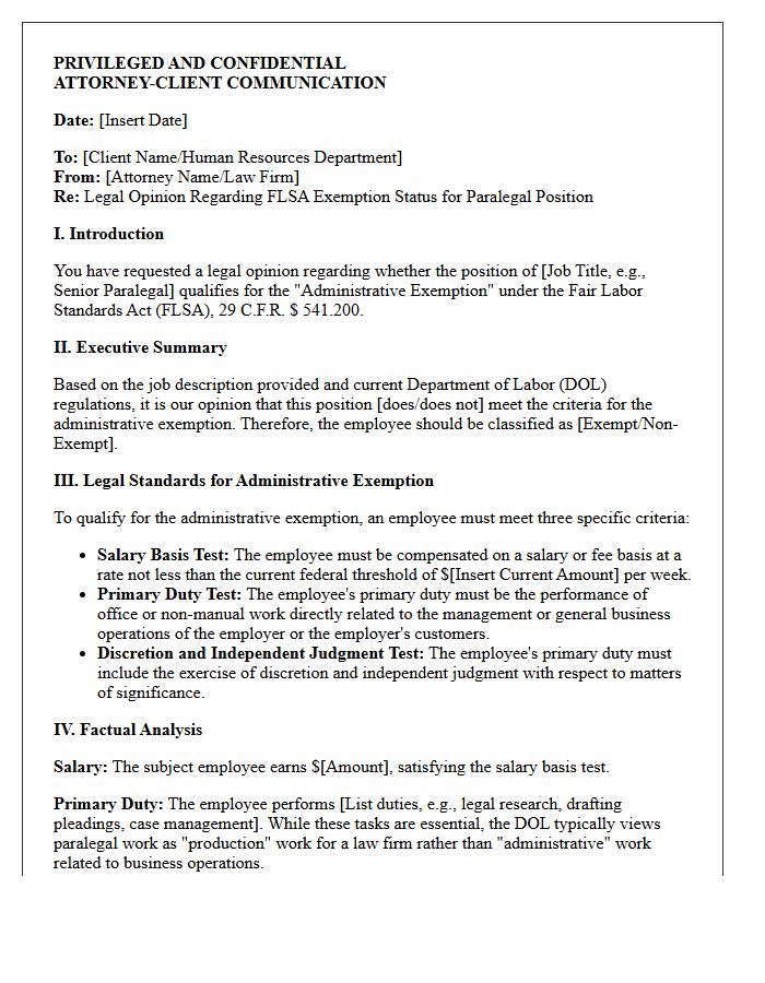 Paralegal Administrative Exemption Opinion Letter