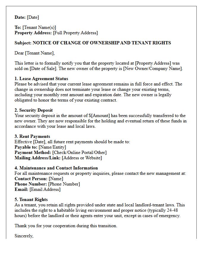 Post-Sale Tenant Rights Notification Letter
