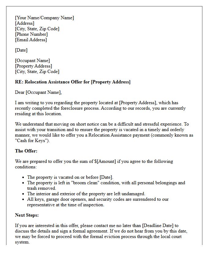 Foreclosure Relocation Assistance Letter