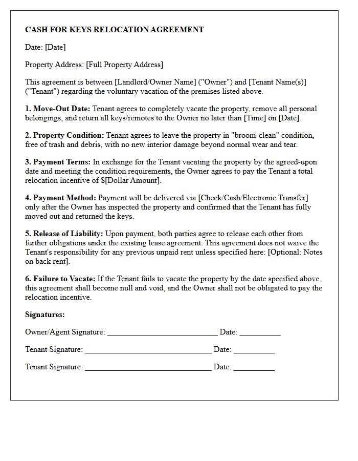 Cash For Keys Relocation Agreement Letter
