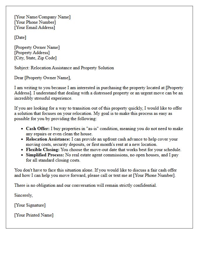 Distressed Property Relocation Aid Letter