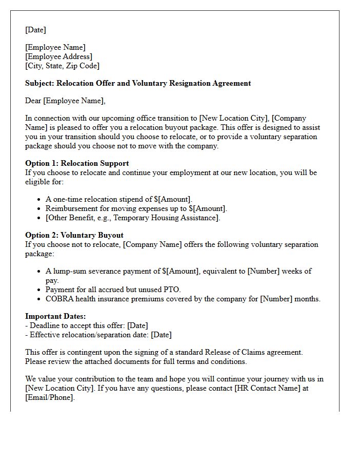 Developer Buyout Relocation Offer Letter