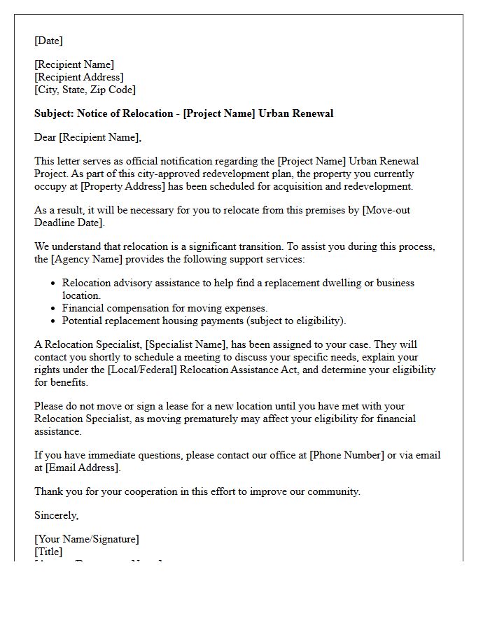 Urban Renewal Project Relocation Letter