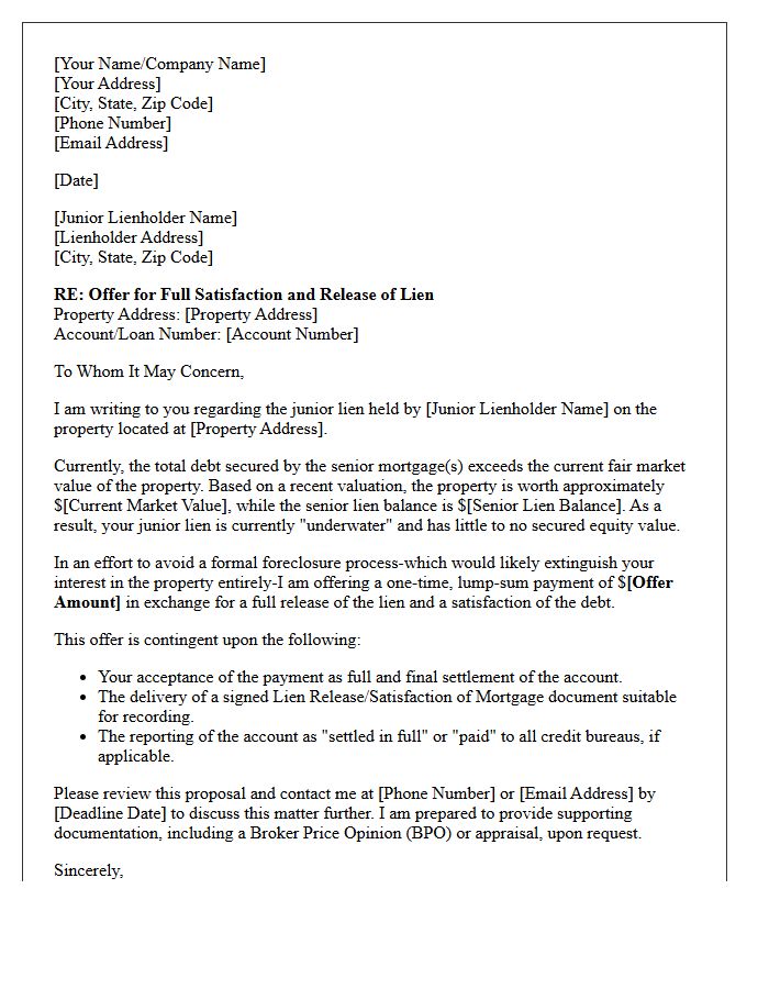 Initial Contact Junior Lienholder Payoff Negotiation Letter