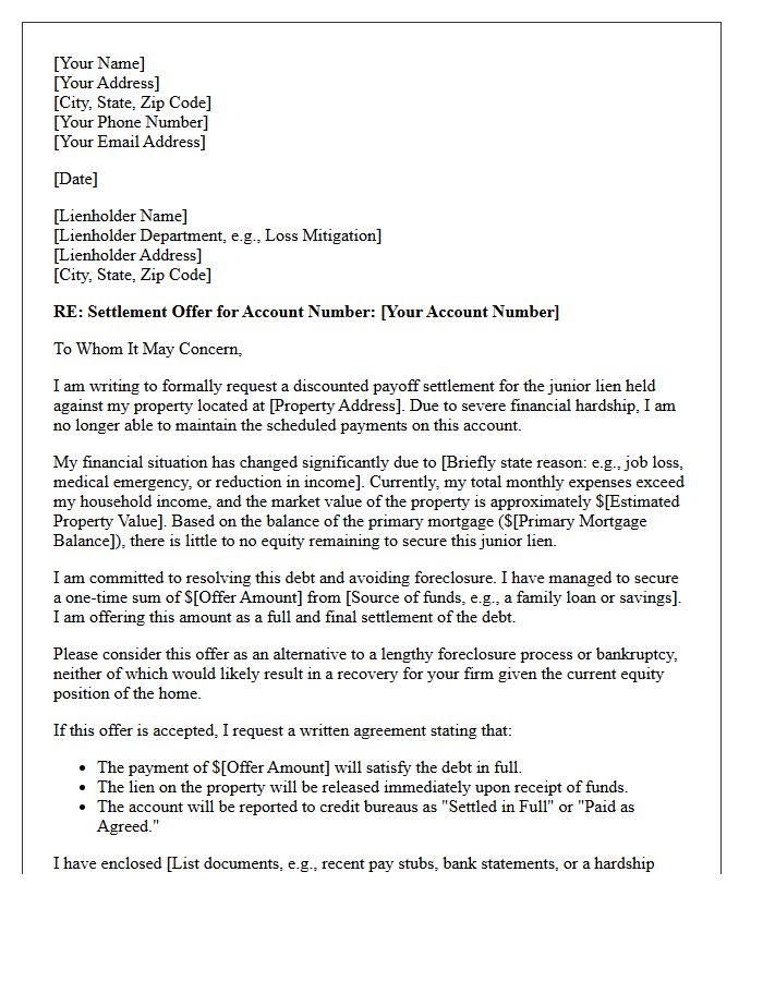 Financial Hardship Junior Lienholder Payoff Negotiation Letter
